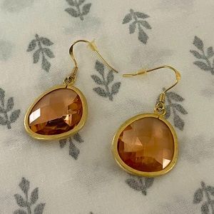 Orange Tan Gold Crystal Drop Earrings